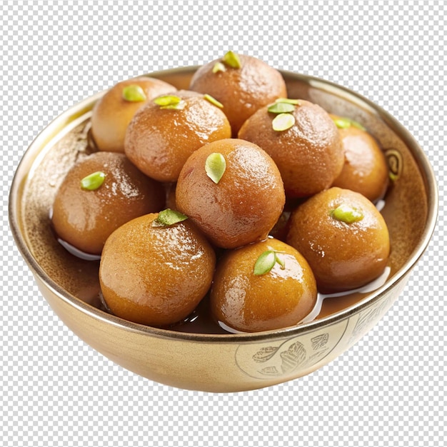 vue de devant du délicieux Gulab Jamun dans un bol isolé sur un fond transparent PNG