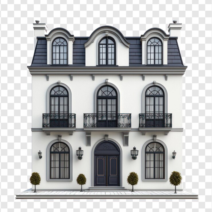 PSD vue de devant de la maison en 3d isolée sur un fond transparent