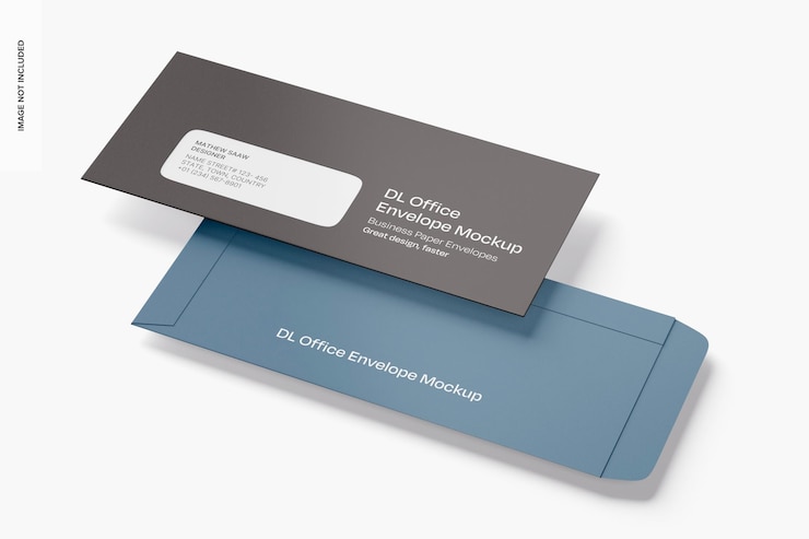 PSD vue droite de la maquette des enveloppes du bureau dl