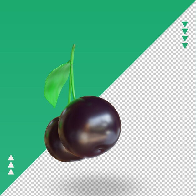 PSD vue de droite de rendu de fruits cerise noire 3d