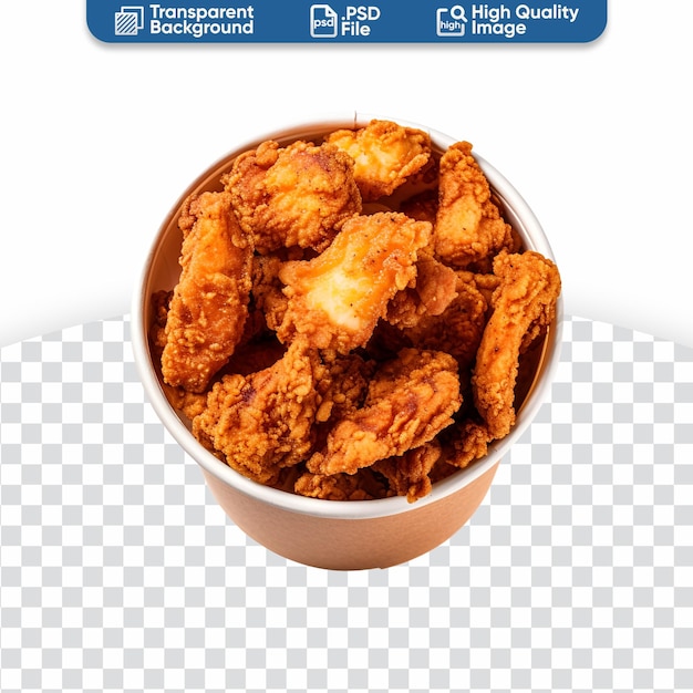 PSD vue du dessus mockup d'un délicieux poulet frit dans un seau de photographie de nourriture croustillante