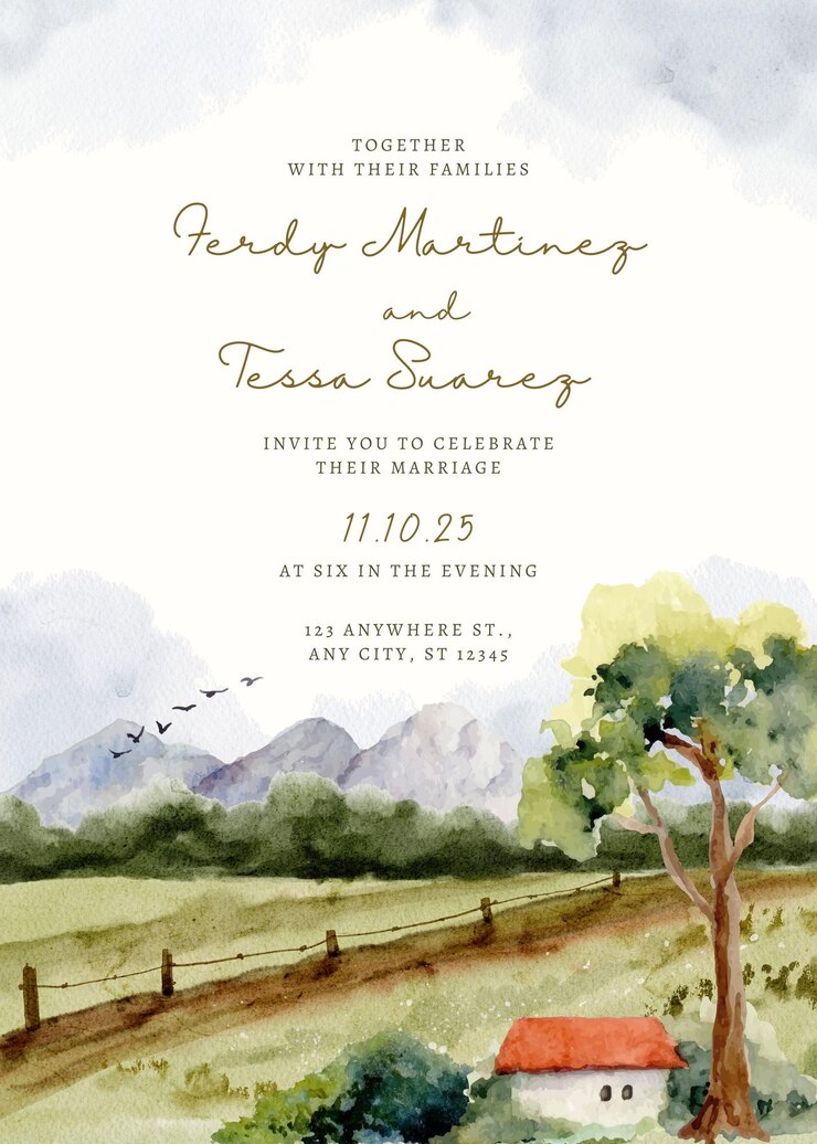 PSD vue du paysage magnifique invitation au mariage 1
