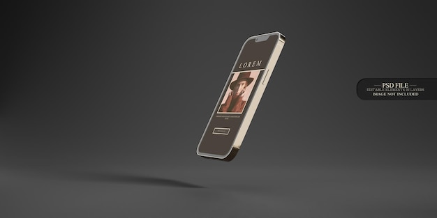 PSD vue du smartphone doré du côté gauche mise en page style sombre minimaliste