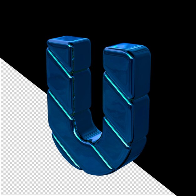 PSD vue du symbole 3d du bloc diagonal bleu depuis la lettre gauche u