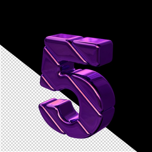 Vue du symbole 3D du bloc diagonal violet foncé depuis la gauche numéro 5