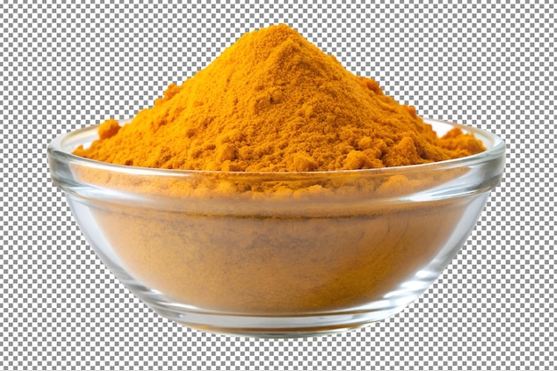 Vue extrême de devant de la poudre d'épice de curcuma complète