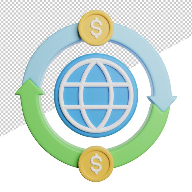 PSD vue de face d'argent de transfert numérique illustration d'icône de rendu 3d sur fond transparent