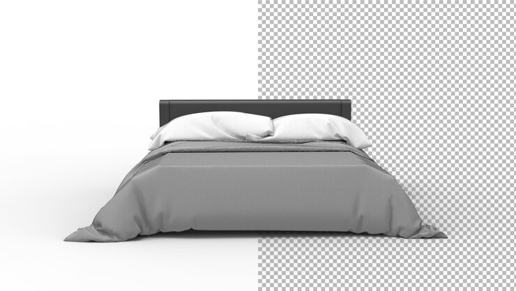PSD vue de face du lit simple avec rendu 3d de l'ombre
