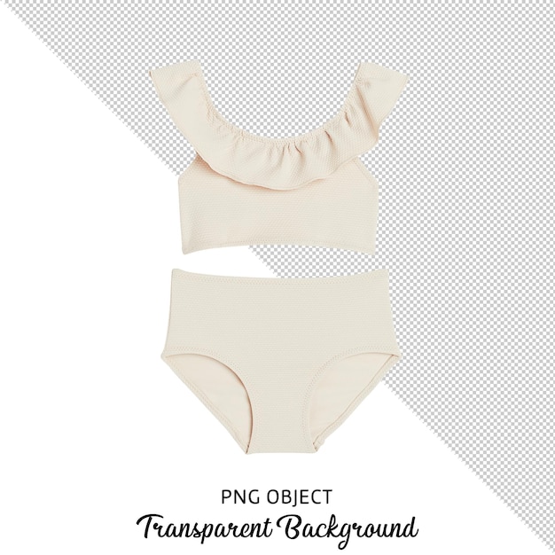 PSD vue de face du maillot de bain bikini beige isolé pour enfants