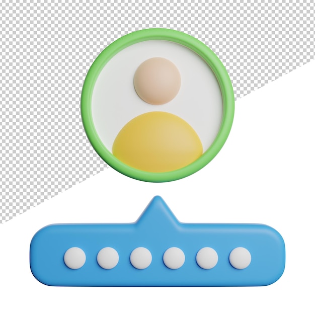 Vue de face du mot de passe du compte d'utilisateur illustration de l'icône de rendu 3d sur fond transparent
