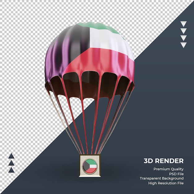 Vue de face du rendu du drapeau du Koweït parachute 3D
