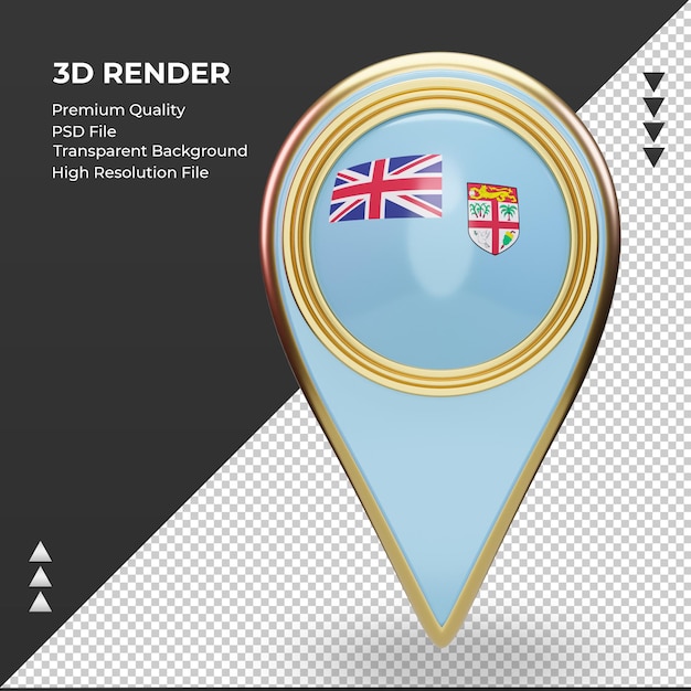 Vue de face du rendu du drapeau des Fidji de la goupille de localisation 3D