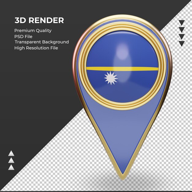 PSD vue de face du rendu du drapeau de nauru de la goupille de localisation 3d