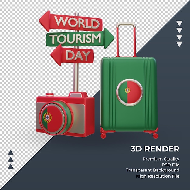 Vue De Face Du Rendu Du Drapeau Portugais De La Journée Du Tourisme 3d