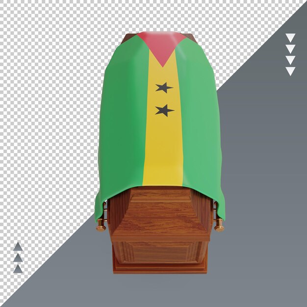 PSD vue de face du rendu du drapeau de sao tomé-et-principe cercueil 3d