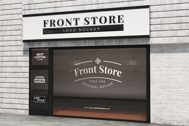 PSD vue de face extérieure de la devanture de magasin