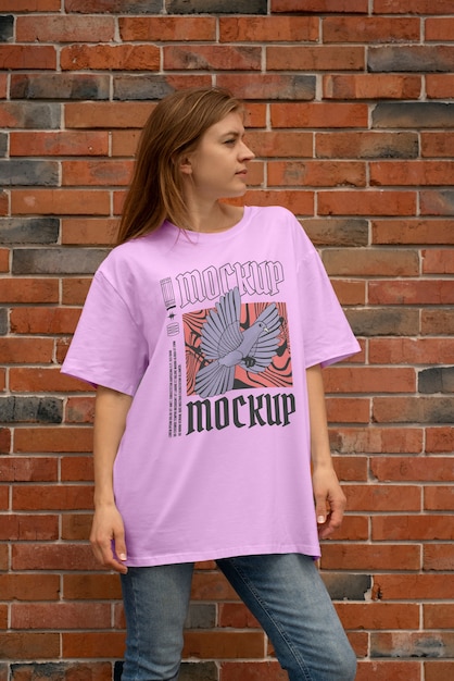 Vue de face femme posant avec tshirt