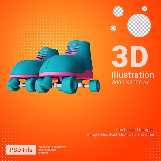 PSD vue de face de patin à roulettes 3d