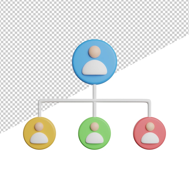 PSD vue de face de la structure de l'équipe de l'organisation illustration d'icône de rendu 3d sur fond transparent