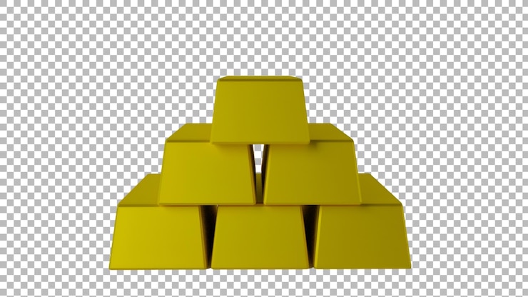PSD une vue frontale de barres d'or jaune disposées en forme de pyramide le design propre et simple met l'accent sur le concept de richesse et de stabilité financière adapté à divers graphiques financiers