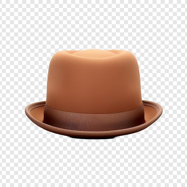 PSD vue frontale d'un chapeau de bowler ou de derby isolé sur un fond transparent