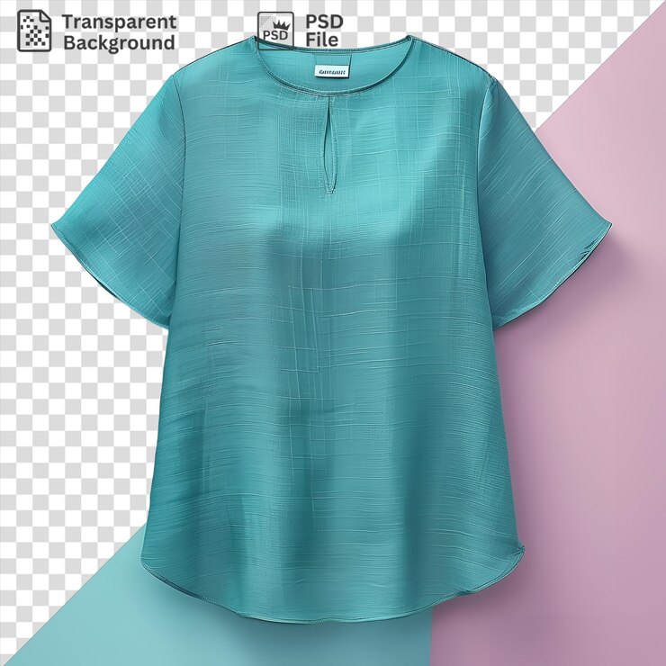 PSD vue frontale isolée capturer une blouse étiquette de tissu de matériau soie teal