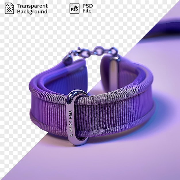 PSD vue frontale unique capturer un bracelet étiquette en tissu de matériau argent violet