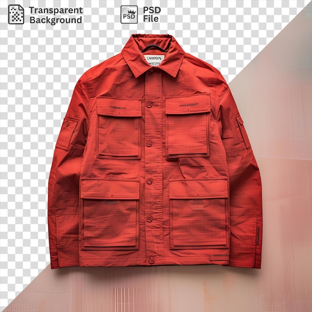 PSD vue frontale unique capturer une veste étiquette de tissu de matériaux techniques rouges