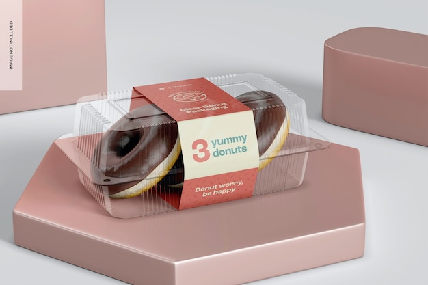 Vue de gauche de la maquette d'emballage de beignet transparent