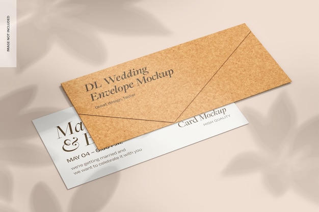 Vue de gauche de la maquette de l'enveloppe de mariage DL