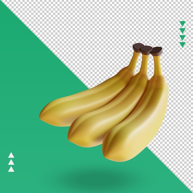 Vue de gauche de rendu 3d fruits banane