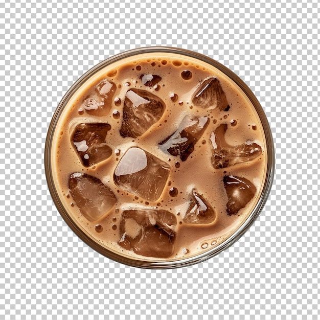 PSD vue de haut du café latte cappuccino avec de la glace dans le verre isolé