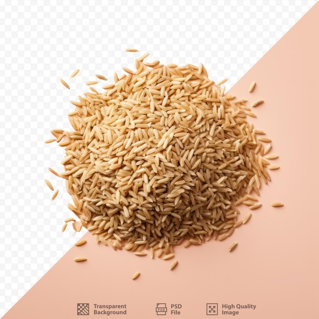 PSD vue de haut du riz brun cru sur un fond transparent