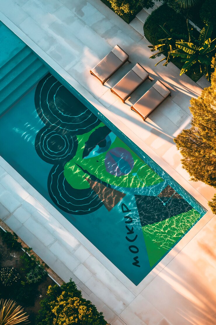 PSD vue de haut sur la maquette de conception de la piscine