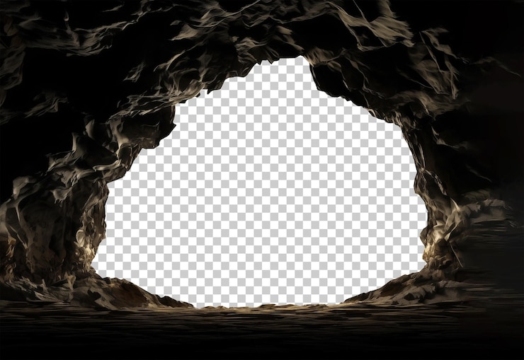 PSD vue de l'intérieur de la grotte isolée sur un fond transparent