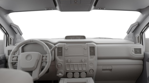 Vue de l'intérieur de la voiture à travers le pare-brise modèle isolé du pare-brise