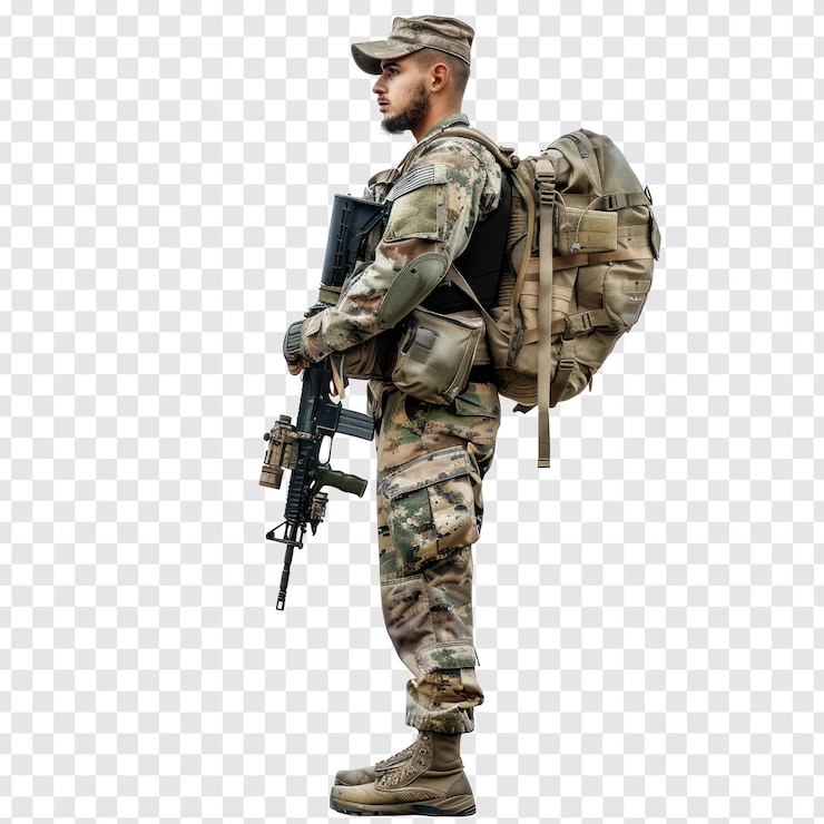 PSD vue latérale du corps complet du soldat sur un fond transparent png