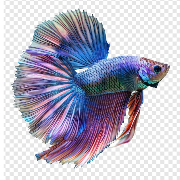 PSD vue latérale du corps entier du poisson betta isolé sur fond transparent psd