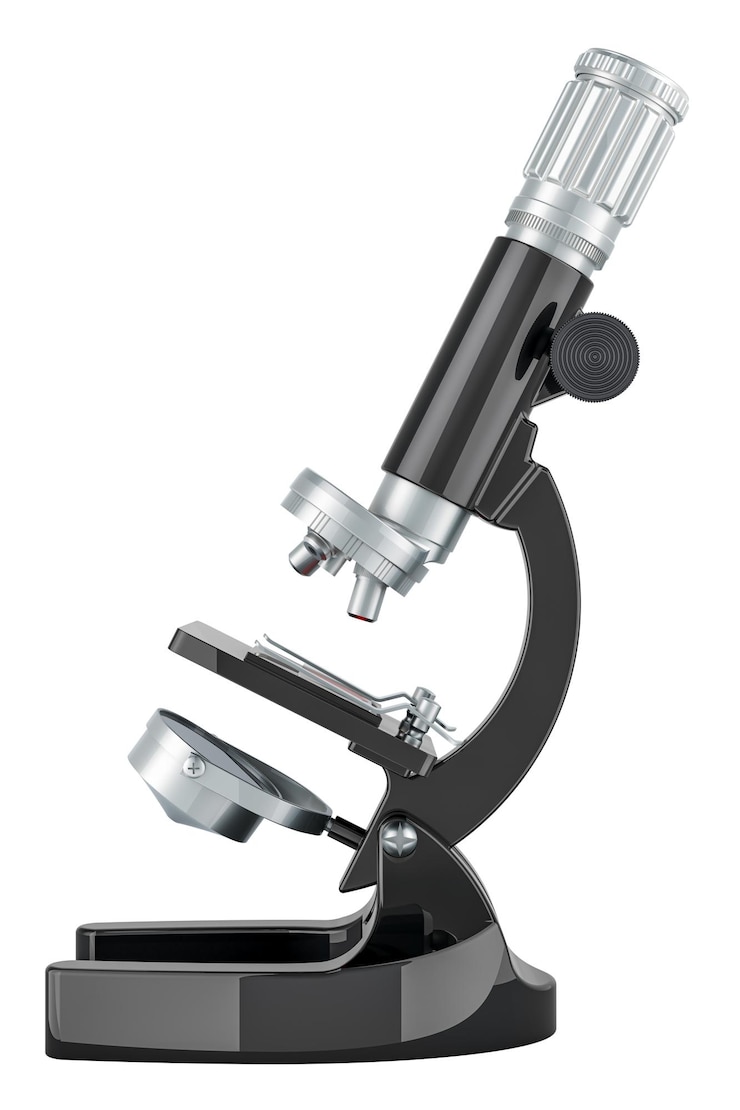 PSD vue latérale du microscope rendu 3d isolé sur fond transparent