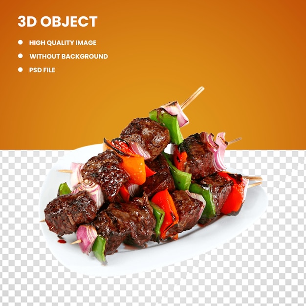 Vue latérale du shish kebab sur des brochettes La nourriture délicieuse sur un plateau Shashlik Bâtons de barbecue