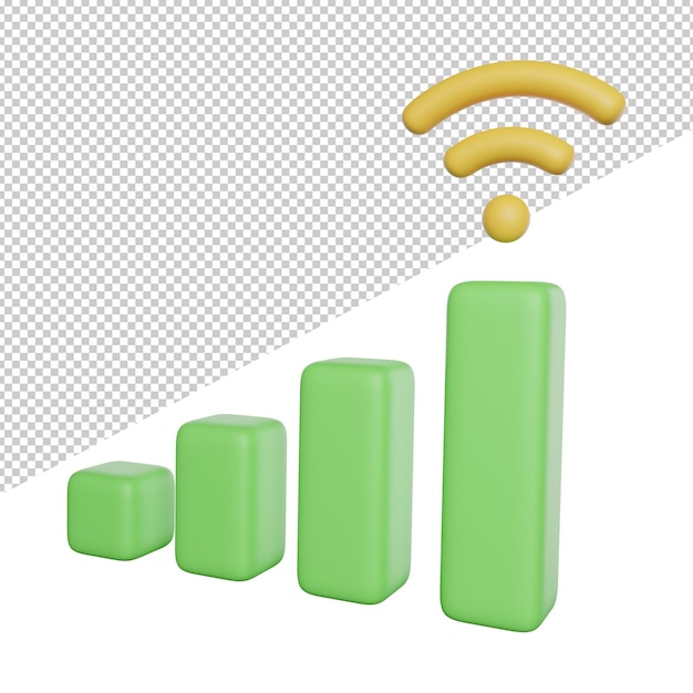 Vue latérale du signal de réseau Wifi illustration d'icône de rendu 3d sur fond transparent