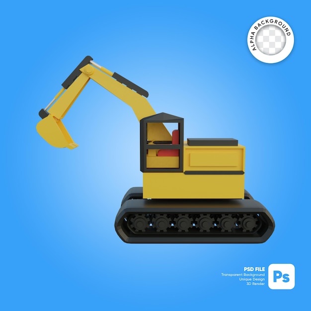 Vue latérale de l'excavatrice objet 3d