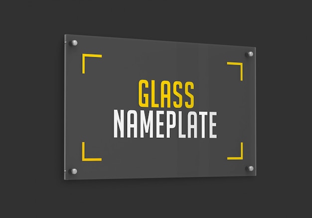 PSD vue latérale de la maquette de plaque signalétique en verre rectangulaire