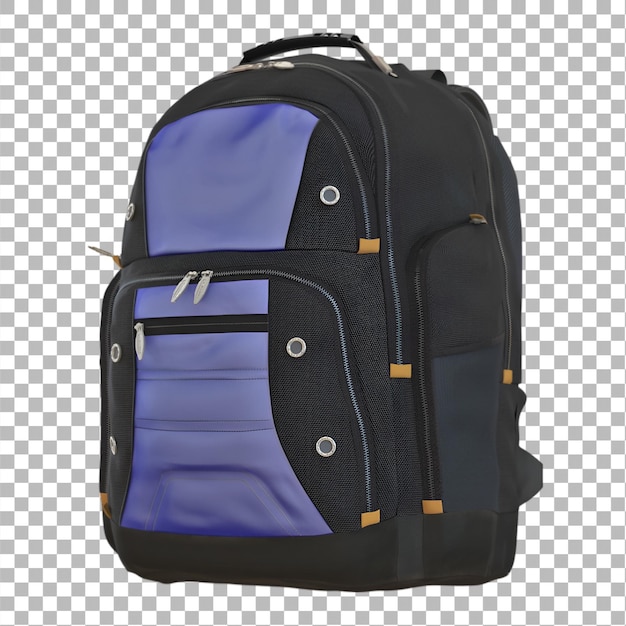 Cette vue latérale d'un sac à dos bleu et noir montre sa conception ergonomique et ses multiples compartiments parfaits pour les déplacements quotidiens et l'utilisation urbaine