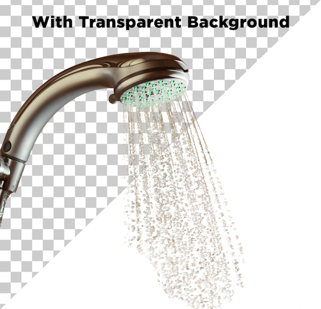 Vue latérale de la tête de douche avec l'eau qui tombe PNG PSD isolé sur un fond transparent