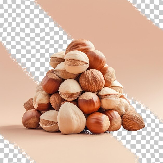 Vue macro de noisettes et d'amandes isolées sur fond transparent