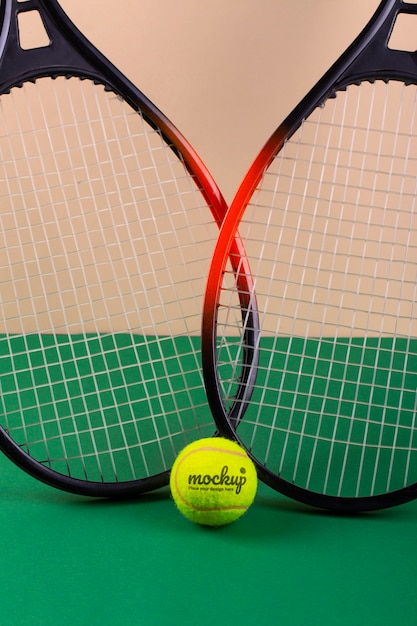 Vue d'une maquette de balle de tennis et de raquette de tennis