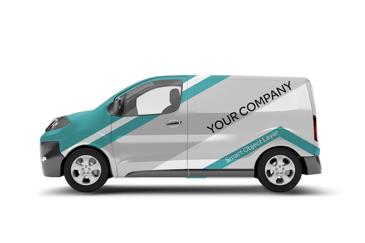 PSD vue d'une maquette de van wrap