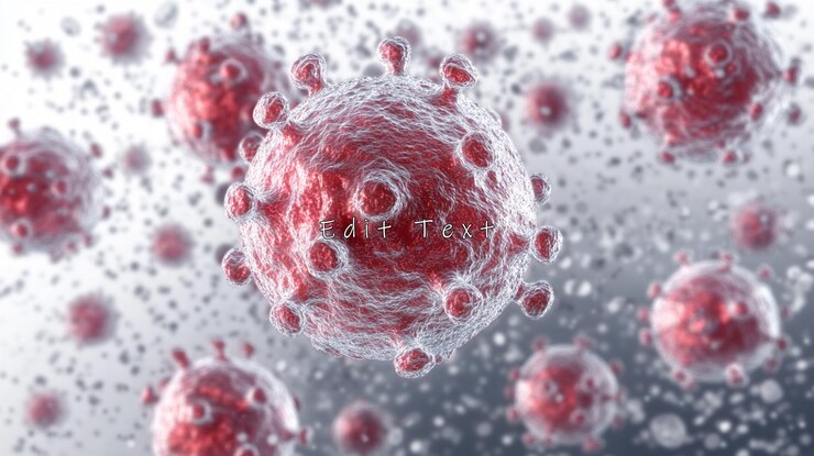PSD vue microscopique de nombreux virus rouges
