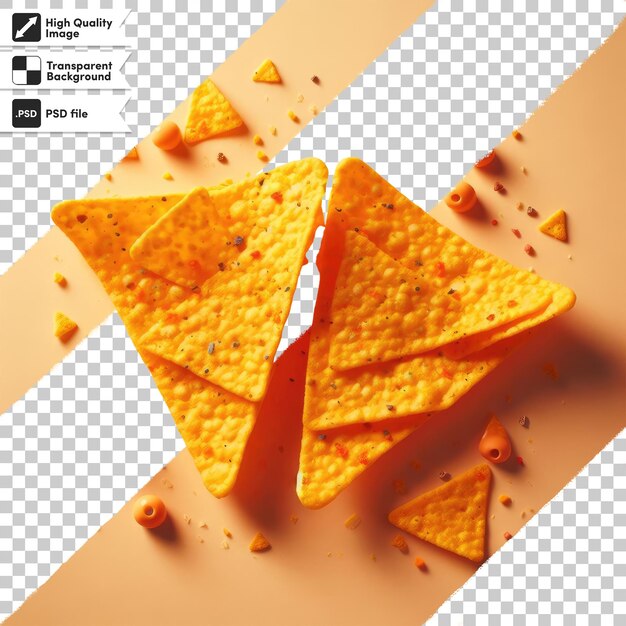 PSD vue d'oiseau de psd de chips de tortilla sur une surface sombre sur un fond transparent